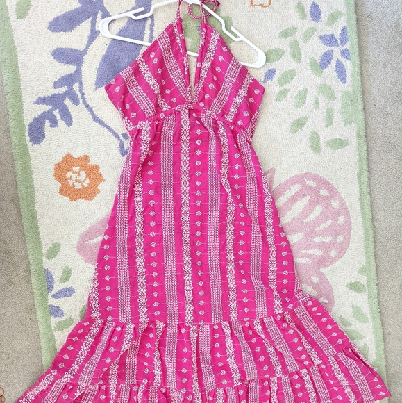 ZARA OPENWORK EMBROIDERED EYELET MIDI HALTER DRESS PINK XS,S,M,L NWT - Picture 5 of 13